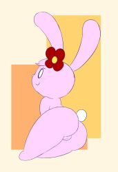 1girls 2018 anthro ass ass_focus blush bunny_ears completely_nude cub female female_focus flower_on_head furry furry_female looking_back mindnomad nude original original_character pink_fur poppy_(mindnomad) presenting pussy simple_background white_eyes yellow_background