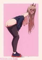 1girls ass big_breasts black_legwear blonde_hair bubble_ass bubble_butt chainsaw_man female female_only flou grin grinning high_resolution highres large_breasts long_hair looking_at_viewer mooning nipple_piercing piercing power_(chainsaw_man) red_eyes