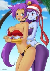 2girls breast_grab breast_grab_from_behind deviantart fanbox_reward female female_only grabbing grabbing_breasts grabbing_from_behind gummslime gumroad patreon risky_boots shantae shantae_(character) tagme voice_actor_connection yuri