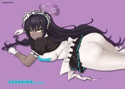 1girl 1girls ass blue_archive cleaning_&_clearing_(blue_archive) dark-skinned_female dark_skin deviantart fanbox_reward gummslime gumroad karin_(blue_archive) looking_at_viewer maid_apron maid_headdress maid_outfit maid_uniform millennium_science_school_logo_(blue_archive) millennium_science_school_student patreon white_tights yellow_eyes