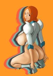 1girls bare_ass bare_breasts bare_thighs big_breasts bleach bleach:_the_thousand-year_blood_war boots breasts clothing dress female female_only heel_boots high_heels high_resolution huge_breasts inoue_orihime jnsdh large_breasts long_hair looking_at_viewer looking_back nipples no_bra no_panties orange_background partially_clothed pinup plain_background puffy_nipples revealing_clothes sagging_breasts shoulder_pads silhouette silhouetted_body simple_background solo solo_focus squatting veiny_breasts very_long_hair voluptuous