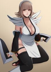 2020 akihiro94 black_legwear breasts cleavage cosplay danganronpa danganronpa_2:_goodbye_despair iroha large_breasts mole_on_breast molestation nanami_chiaki pink_eyes samurai_shodown skimpy_clothes smile smiling straight_hair thick_thighs weapon