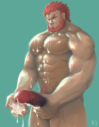 after_orgasm balls bara beard big_penis boner cum cum_drip cum_on_body cum_on_hand cum_on_self erection facial_hair fate/zero fate_(series) gay iskandar_(fate) m7 male male_only muscles muscular nude penis red_hair rider solo solo_male