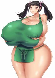 1girls apron ass_bigger_than_head big_ass big_breasts blush breasts_bigger_than_head breasts_bigger_than_torso character_request cleavage enormous_ass enormous_breasts fat_thighs gigantic_ass gigantic_breasts hard_nipples holding_breast holding_breasts huge_ass huge_breasts hyper hyper_ass hyper_breasts long_hair massive_ass massive_breasts mokachu_(artist) nipples_visible_through_clothing surprised tagme thick_thighs