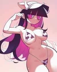 big_breasts big_hips bikini black_goo black_hair breasts edith_(fliphrrr) flipherrrr fliphrrr original original_character pink_eyes thick_ass thick_thighs very_long_hair