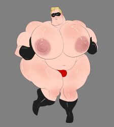 1boy blonde_hair bob_parr breasts busty busty_boy dad dilf disney hyper kindestwizzzard male male_breasts male_only male_tits male_with_breasts mask masked masked_male mr._incredible pixar presenting_breasts robert_parr the_incredibles