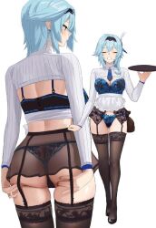 big_ass big_butt chela77 eula_(genshin_impact) genshin_impact lingerie short_hair solo_female waitress