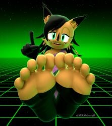 1girls anthro barefoot clothed clothed_female clothing dark_hair feet female foot_fetish foot_focus green_eyes looking_at_viewer milkmeister3d mobian_(species) nicole_the_lynx pointing_up smiling smiling_at_viewer soles sonic_(series) sonic_the_hedgehog_(archie) sonic_the_hedgehog_(series) toeless_legwear toes