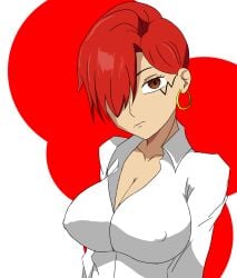 1girls big_breasts brown_eyes henta-hm malta_barrett mashle red_hair white_shirt