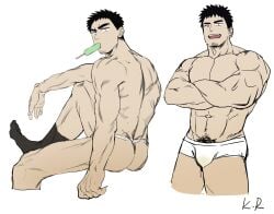 52kourou balls bara bulge gay male male_only multiple_views muscles muscular my_senpai_is_annoying penis senpai_ga_uzai_kouhai_no_hanashi solo solo_male stained_clothes stained_underwear takeda_harumi_(shiromanta)