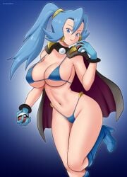 1girls absurd_res big_breasts bikini black_cape blue_background blue_bikini blue_boots blue_eyes blue_gloves blue_hair boots breasts cape capelet clair_(pokemon) cleavage deviantart earrings eyebrows fanbox_reward female female_only front_view game_freak gradient_background gummslime gumroad hi_res holding_object holding_poke_ball human human_only knee_boots kneehigh_boots large_breasts light-skinned_female light_skin looking_at_viewer mammal midriff navel nintendo patreon poke_ball pokeball pokemon pokemon_gsc ponytail smile solo standing_on_one_leg thick_thighs wide_hips