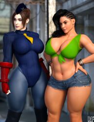 2girls 3d ass athletic athletic_female big_ass big_breasts booty_shorts brazilian brazilian_female breasts capcom dark-skinned_female dark_skin denim_shorts female female_only hi_res high_resolution juli_(street_fighter) large_breasts laura_matsuda light-skinned_female light_skin muscular muscular_female rude_frog shadaloo_dolls short_shorts shorts street_fighter street_fighter_v tagme thick_thighs thighs wide_hips