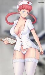 1girls big_breasts breasts clipboard deviantart fanbox_reward female female_only gummslime gumroad inner_sideboob lingerie looking_at_viewer low_neckline nurse_joy patreon pokemon solo solo_female tagme thick_thighs thighs