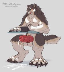 anthro balls bodily_fluids canid canine cum ejaculation fur genital_fluids genitals knot male mammal pawpads solo tablet tail were werecanid werecanine werewolf zephyxus