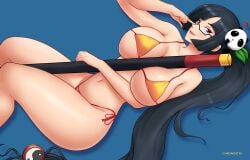 bikini blazblue deviantart fanbox_reward glasses gummslime gumroad litchi_faye_ling looking_at_viewer patreon