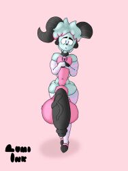 animal_genitalia anthro balls bell bell_collar big_balls big_horn big_penis bolu_hoovers_(lumiink) bovid broken_horn caprine clothing collar fingerless_gloves genitals girly gloves handwear hi_res horn huge_balls huge_cock legwear lumiink male mammal penis sheath sheep thigh_highs