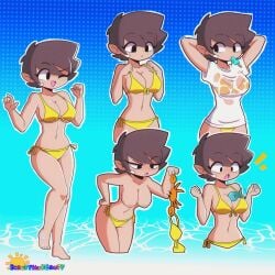 angry animated bandage bikini black_pupils breasts brown_hair character_request color colored crab cute fish ice_cream open_mouth scruffmuhgruff short_hair surprised tagme tomboy topless water wet_clothes wet_shirt yellow_bikini