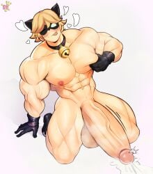 1boy adrien_agreste boner cat_noir erection hyper_muscles hyper_penis kingdom_velvet large_penis male male_only miraculous:_tales_of_ladybug_and_cat_noir miraculous_ladybug muscular muscular_male nude solo solo_male