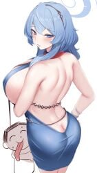 1girls 2024 2d 2d_(artwork) ako_(blue_archive) ako_(dress)_(blue_archive) arona's_sensei_doodle_(blue_archive) ass ass_cleavage background_character bare_back big_ass big_breasts blue_archive blue_eyes blue_hair blush breasts clothing collar dress female female_focus female_only gehenna_academy_student halo hi_res highres huge_breasts john_zhang large_breasts light-skinned_female light_skin long_hair prefect_team_(blue_archive) sideboob simple_background skimpy_dress solo solo_female solo_focus standing white_background