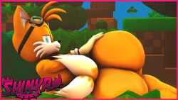 1boy 1male 3d anthro ass ass_focus big_ass big_butt bubble_ass bubble_butt femboy fox furry gay huge_ass huge_butt laying_down laying_on_side sega shinyagaia sonic_(series) sonic_the_hedgehog_(series) tails