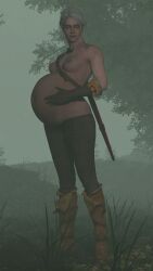 3d belly big_belly breasts ciri female nipples preggmaster pregnant the_witcher the_witcher_(series) the_witcher_3:_wild_hunt white_hair