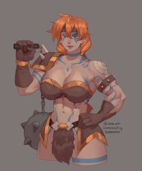 1girls abs armor barbarian big_breasts blue_eyes bodypaint breast celtic celtic_tattoos female female_only gardnerverse human large_breasts muscular muscular_female orange_hair sam_gardner sam_the_barbarian solo solo_female solo_focus thick_thighs viking