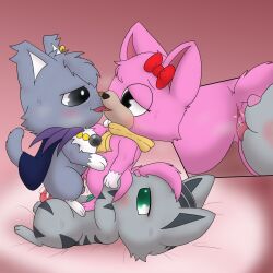 anal anthro blush bow_ribbon cape clothing crossover dian_(jewelpet) disney female french_kissing fur genitals grey_body grey_fur group hi_res improbable_(artist) jewelpet jewelpet_(species) kissing male male/female oral pancake_(toontown) penis pink_body pink_fur pussy rimming rimming_female sanrio scarf sex tongue toontown toontown_corporate_clash toontown_online tour_(jewelpet) trio young