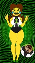 ben_10 ben_10_omniverse ben_tennyson big_breasts brown_hair cartoon_network curvy curvy_figure drawrobdraw2 emoji emoji_(race) emojification female female_only leotard rule_63 shorts thick_ass thick_thighs