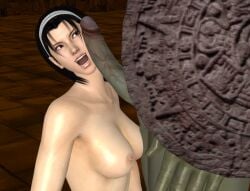 3d 3d_(artwork) ancient_ogre asian_female bandai_namco big_penis black_hair breasts brown_eyes cheating cock cock_on_face dick_on_face green_skin kazama_jun milf namco nipples ogre_(tekken) open_mouth partial_male penis_on_face purrbomb42 smiling smiling_at_another smiling_at_partner teeth_showing tekken tekken_tag_tournament_2 white_headband