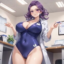 ai_generated big_breasts cameltoe labcoat professor_ivy_(pokemon_anime) swimsuit_under_clothes