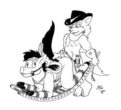 2000 2boys anthro black_and_white canid canine chris_sutor dildo equid equine furry gay gloves grabbing_tail hat headband headwear hooves horse hot_dogging hotdogging interspecies lupine male_focus male_only paws penis riding_crop saddle sex_toy tail tail_grab wolf yaoi