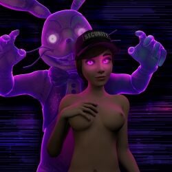 3d bowtie breasts breasts_out brown_hair bunny_ears five_nights_at_freddy's five_nights_at_freddy's:_help_wanted five_nights_at_freddy's:_security_breach fnaf glitchtrap glitchtrap_possession glowing glowing_eyes lagomorph lagomorph_humanoid mascot mascot_costume medium_breasts mind_control nude nude_female possession purple_background purple_body purple_eyes purple_fur rabbit rabbit_ears rabbit_humanoid scottgames security_guard security_hat tagme vanessa_(fnaf) vest