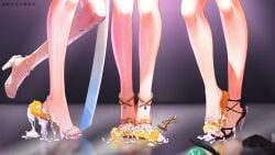 barefoot cream cream_on_feet feet food food_play foot_fetish foot_focus footjob high_heels highres liv_(punishing:_gray_raven) lucia_(punishing:_gray_raven) painted_toenails punishing:_gray_raven selena_(punishing:_gray_raven)