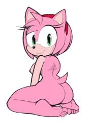 1girls amy_rose anthro anthro_only ass back big_breasts breasts eyelashes eyeliner female female_only furry furry_only hi_res hintofmint kneeling large_breasts makeup medium_hair nipples nude on_knees sega simple_background solo sonic_(series) sonic_the_hedgehog_(series) tail white_background