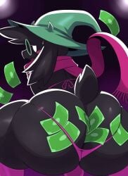 1boy 2d anthro anthro_male anthro_only ball_bulge big_butt caprine clothing deltarune femboy femboy_only furry furry_male furry_only hat huge_butt humanoid humanoid_male humanoid_only legwear male male_only mammal mammal_humanoid money panties ralsei scarf solo sssonic2 stripper twerking undertale_(series)