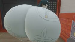 3d animated ass ass_focus ass_shake astra_yao big_ass black_hair booty_shorts female from_behind huge_ass jiggle kishi leaning leaning_forward long_hair short_shorts shorts solo tagme thick_thighs video zenless_zone_zero