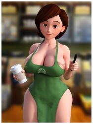 1girls 3d barista big_breasts breasts brown_hair busty curvaceous curvy disney elastigirl female female_focus female_only hazel_eyes helen_parr hips iced_latte_with_breast_milk large_ass large_breasts legs lewd_aria light-skinned_female light_skin lower_body meme milf mother pixar short_hair smooth_skin the_incredibles thick thick_legs thick_thighs thighs upper_body voluptuous wide_hips