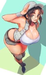 1girls breasts cleavage curves curvy curvy_body curvy_female curvy_figure curvy_hips curvy_thighs fio_germi full_body glasses hanging_breasts hat large_ass large_breasts madsensei massive_ass massive_breasts massive_thighs metal_slug ready_for_battle revealing_clothes revealing_outfit salute smiling solo standing