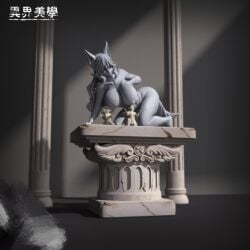 1girls 2boys 3d_(artwork) all_fours animal_ears anthro breasts figure large_breasts multiple_boys mythology remus roman_mythology romulus statue tagme