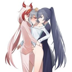 3girls between_girls blue_eyes blush blushing blushing_at_partner embarrassed embarrassed_female female female_focus female_only fu_hua fu_hua_(azure_empyrea) fu_hua_(fenghuang_of_vicissitude) fu_hua_(herrscher_of_sentience) grey_hair groping honkai_(series) honkai_impact_3rd lesbian_orgy lesbian_sex light_skin long_hair multicolored_hair multiple_girls playing ponytail red_eyes silvia_isbae slim slim_waist small_breasts surrounded tagme white_background white_hair yuri