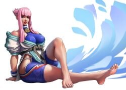 1girls ass azuma_yasuo azumaarts barefoot big_ass big_breasts breasts capcom feet female french french_female light-skinned_female light_skin manon_legrand nail_polish pink_hair short_hair short_hair_with_long_locks soles street_fighter street_fighter_6 thick_thighs toes