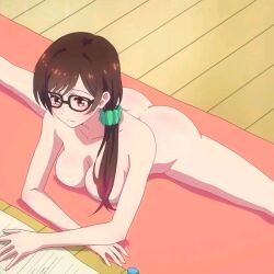 1girls bloskai female glasses kanojo_okarishimasu mizuhara_chizuru nude nude_female screencap solo third-party_edit