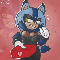 2d 2d_(artwork) 2d_artwork big_breasts black_clothing black_eyeshadow blue_fur champchidi clothed clothing eyelashes gloves golden_eyes oc sonic_(series) sonic_the_hedgehog_(series) valentine's_day