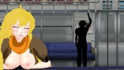 1girls blonde_female blonde_hair breasts casual female human long_hair long_hair_female pale_skin rwby showing_breasts sticking_out_tongue theblackbirdcalls tongue_out train yang_xiao_long