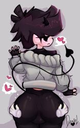 1boy big_ass big_balls big_butt black_eyes brown_hair bubble_butt cute dani_(danielito) danielito dat_ass demon_boy demon_horns demon_tail femboy heart male_only mob_face nervous oc original_character simple_background