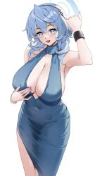 1girls ako_(blue_archive) ako_(dress)_(blue_archive) big_breasts blue_archive blue_eyes blue_hair breasts busty curvaceous curvy curvy_body curvy_female curvy_figure dress female gehenna_academy_student halo huge_breasts large_breasts prefect_team_(blue_archive) voluptuous white_background zhudouzi