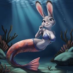 1girls ai_generated cute disney furry judy_hopps mermaid rabbit rabbit_ears rabbit_humanoid stable_diffusion sylvanal underwater zootopia