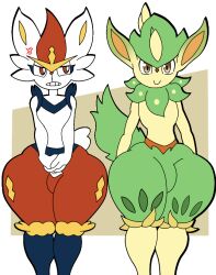 2boys angry_face anthro bulge bunny_ears cinderace crossover curvy femboy furry furu_flami huge_thighs long_ears male/male male_only pal_(species) palworld pokémon_(species) pokemon similar_looking verdash