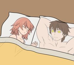 1female 1girls 5_fingers blanket body_pillow bodypillow both_eyes_closed brown_hair closed_eyes dakimakura doki_doki_literature_club eyes_closed ironscrub mc_(doki_doki_literature_club!) pillow sayori_(doki_doki_literature_club) strawberry_blonde_hair yellow_eyes