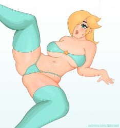 1female 1girls big_lips blonde_female blonde_hair blonde_hair_female blue_eyes blush breasts female lying mario_(series) one_eye_closed ozimand princess_rosalina thighs